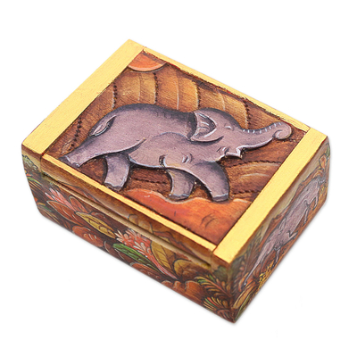 Elephant-Themed Wood Mini Jewelry Box from Bali