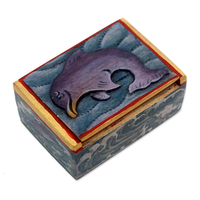Dolphin-Themed Wood Mini Jewelry Box from Bali