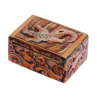 Gecko-Themed Wood Mini Jewelry Box from Bali
