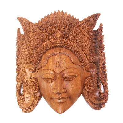 Handcrafted Novica Bali Brown Mahogany Wood Sita Mask