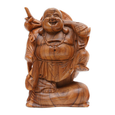 Hand-Carved Suar Wood Sculpture of Buddha from Bali