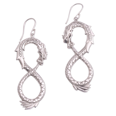 Artisan Crafted Sterling Silver Dragon Dangle Earrings