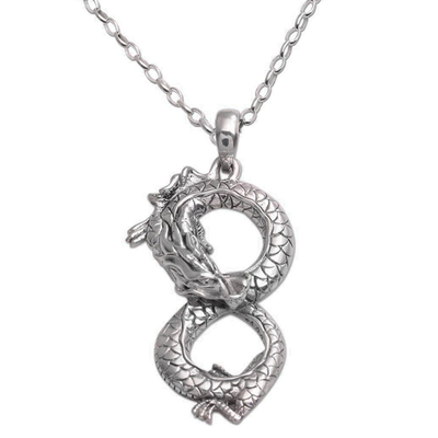 Sterling Silver Dragon Pendant Necklace from Bali