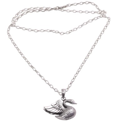 Sterling Silver Swan Pendant Necklace from Bali