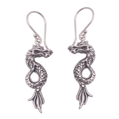 Handcrafted Sterling Silver Dragon Dangle Earrings