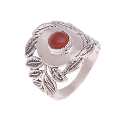 Handcrafted Carnelian and Sterling Silver Leaf Cocktail Ring