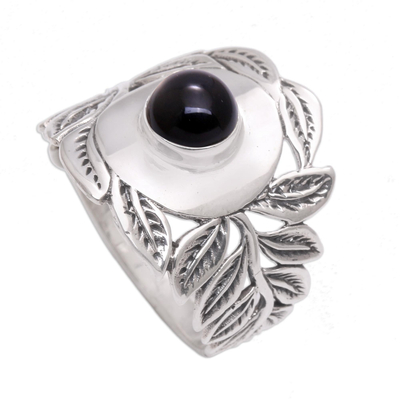 Leaf Motif Onyx Cocktail Ring from Bali