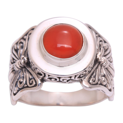 Butterfly Motif Carnelian Cocktail Ring from Bali