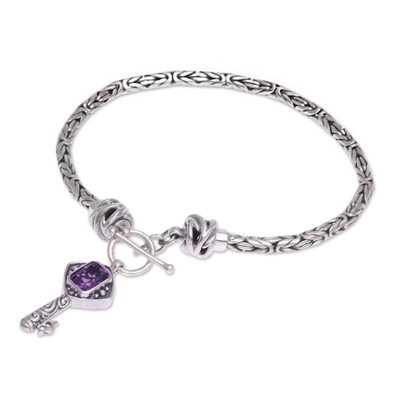 Handcrafted Amethyst and Sterling Silver Key Charm Bracelet
