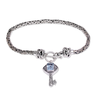 Blue Topaz and Sterling Silver Key Charm Bracelet from Bali