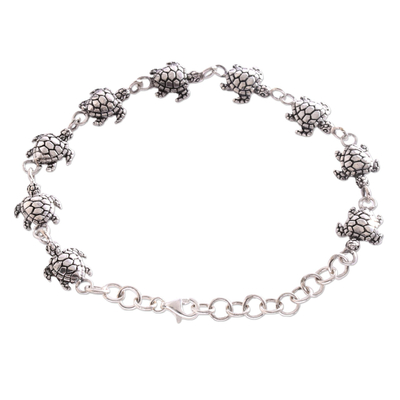 Handcrafted Sterling Silver Turtle Link Bracelet from Bali