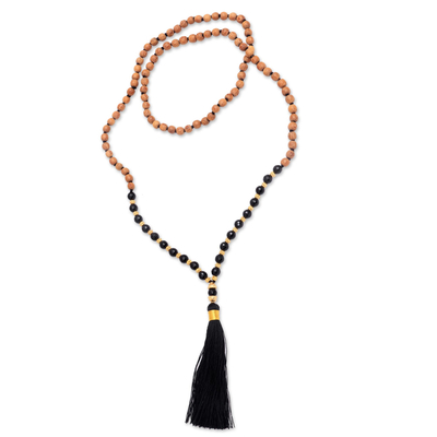 18k Gold Accented Onyx Beaded Mala Necklace from Bali