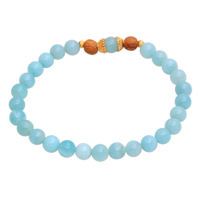 Gold Accented Amazonite Beaded Stretch Bracelet from Bali