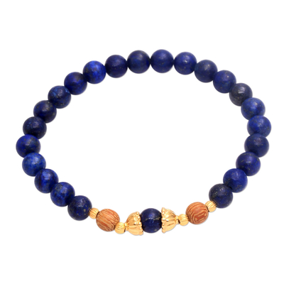 Gold Accented Lapis Lazuli Beaded Stretch Bracelet from Bali