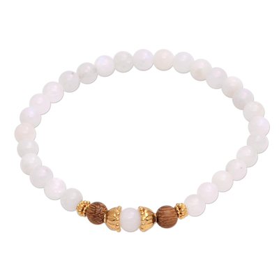 Moonstone and Gold Plated Silver Beaded Stretch Bracelet
