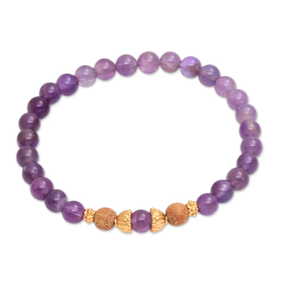 Amethyst Beaded Bracelet with 22k Gold Plated Accents
