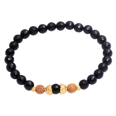 Gold Accented Onyx Beaded Stretch Bracelet from Bali