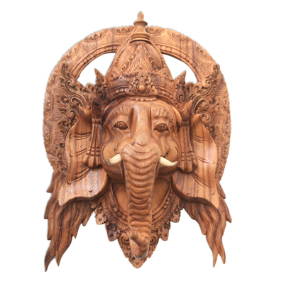 Lord Ganesha Hand Carved Wood Decorative Wall Mask from Bali