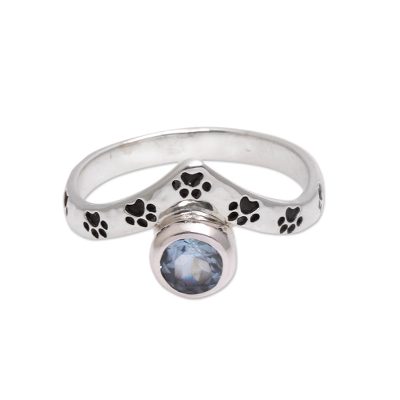 Paw Print Blue Topaz Cocktail Ring from Bali