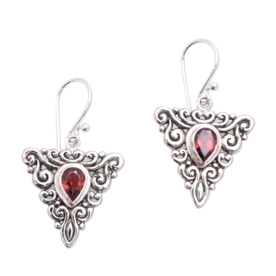 Triangular Garnet Dangle Earrings from Bali