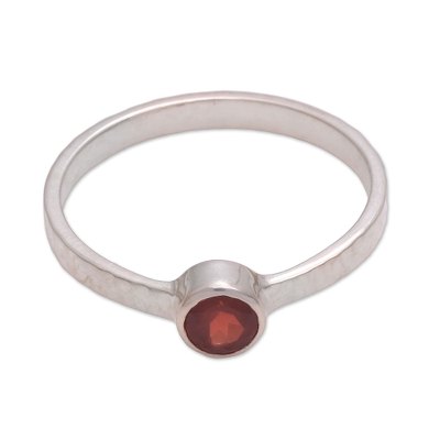 Garnet and Sterling Silver Hammered Solitaire Ring