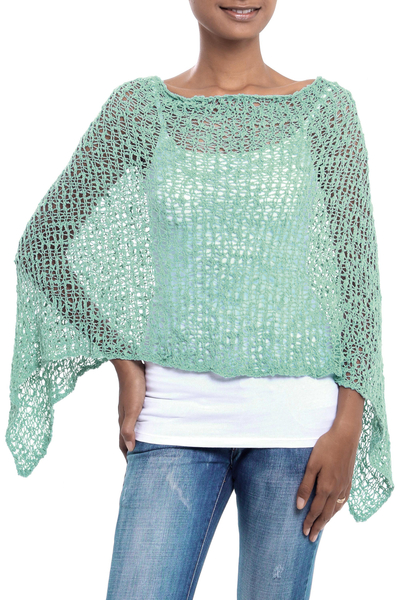 Lightweight Turquoise Hand Crocheted Poncho from Bali