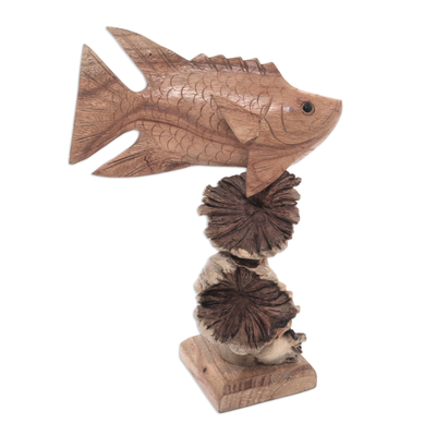 Hand-Carved Wood Dragonfish Sculpture from Bali