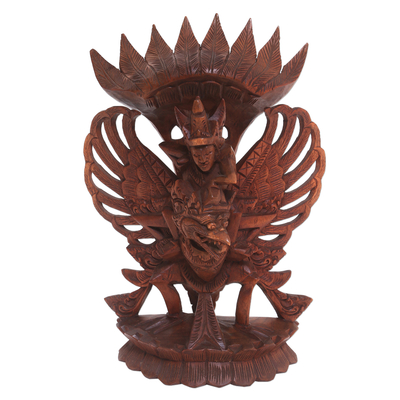 Hand-Carved Suar Wood Sculpture of Vishnu from Bali