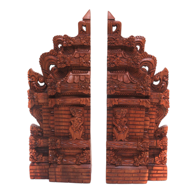 Hand-Carved Cultural Suar Wood Bookends from Bali (12 in.)