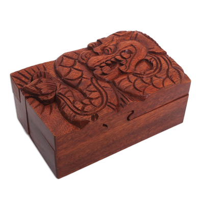 Hand-Carved Suar Wood Basuki Dragon Puzzle Box