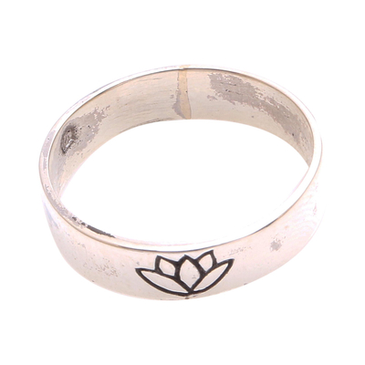 Lotus Flower Sterling Silver Band Ring from Bali