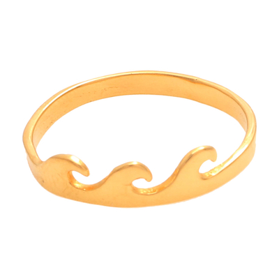 Wave Motif Gold Plated Sterling Silver Band Ring from Bali