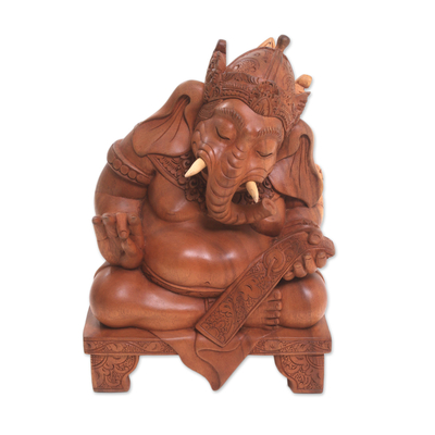 Handmade Traditional Suar Wood Ganesha Sculpture from Bali