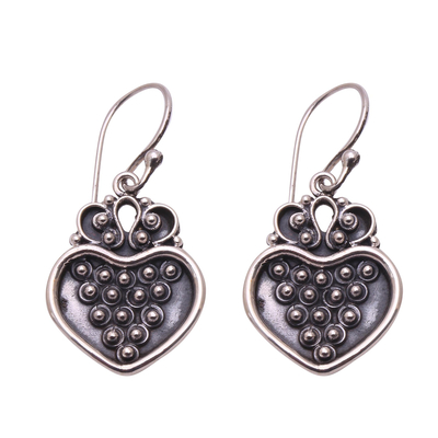 Sterling Silver Heart and Dot Motif Dangle Earrings