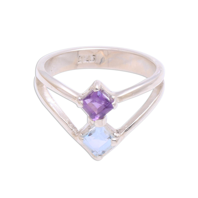 Amethyst and Blue Topaz Sterling Silver Cocktail Ring