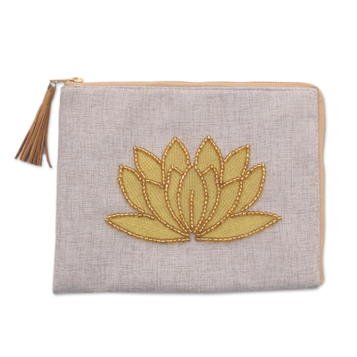 Floral Embellished Jute Coin Purse in Bone from Java