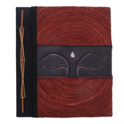 Buddha-Themed Wood and Natural Fiber Photo Album in Red