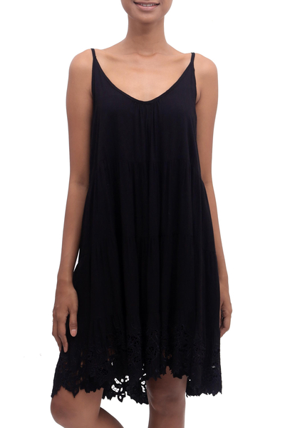 Embroidered Rayon Sundress in Onyx from Bali