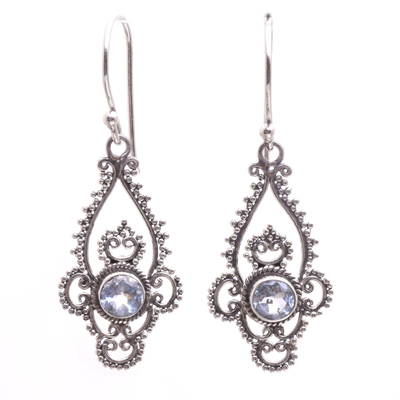 Blue Topaz Sterling Silver Dot and Scroll Dangle Earrings