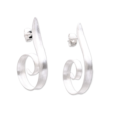 Spiral Motif Sterling Silver Half-Hoop Earrings from Bali