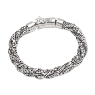 Sterling Silver Borobudur and Naga Chain Bracelet from Bali