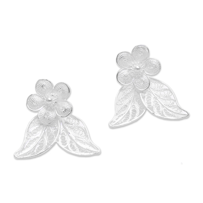 Sterling Silver Filigree Floral Leaves Drop Earrings