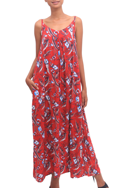Floral Rayon Sundress in Strawberry from Bali