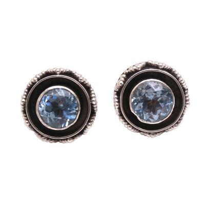 Sparkling Blue Topaz Stud Earrings from Bali