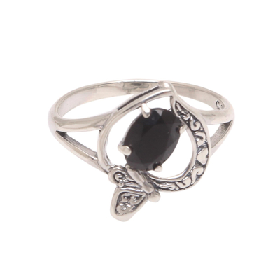 Onyx Butterfly Single-Stone Ring from India