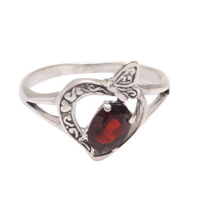 Garnet Butterfly Single-Stone Ring from India