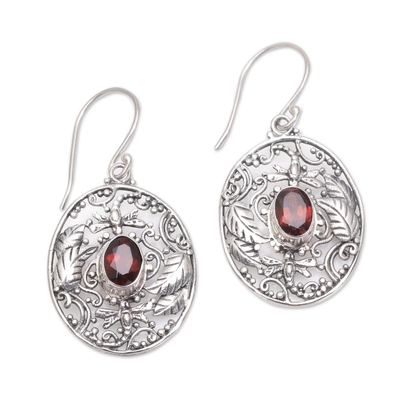 Dragonfly-Themed Garnet Dangle Earrings from Bali