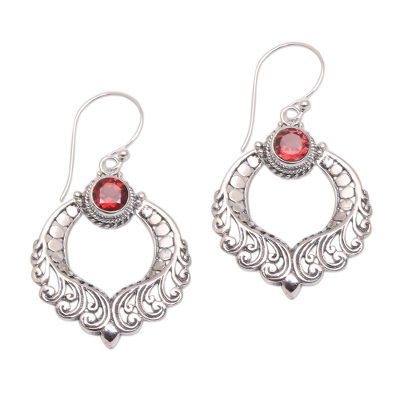 Curl Motif Garnet Dangle Earrings Crafted in Bali