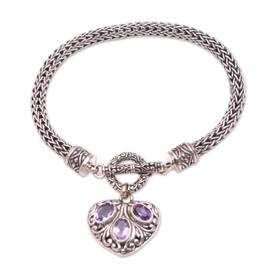 Heart-Shaped Amethyst Chain Bracelet from Bali