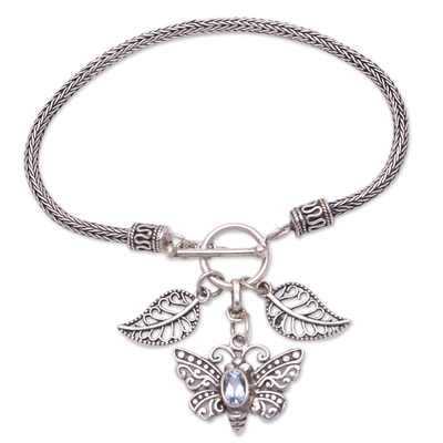 Sterling Silver and Blue Topaz Butterfly Charm Bracelet